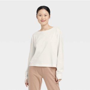 Women's Supima Cotton Long Sleeve Top-All in Motion Cream XL New With Tags 1